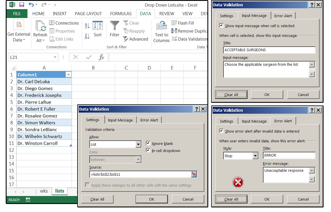 Excel Drop Down List Error