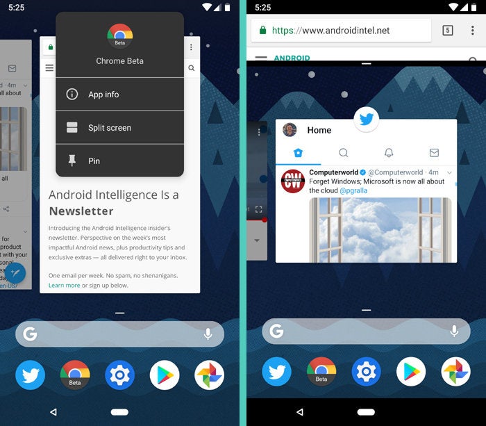Android P Gesture Navigation: Split-screen