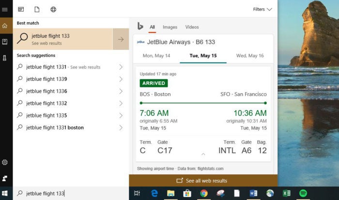 Cortana track flight