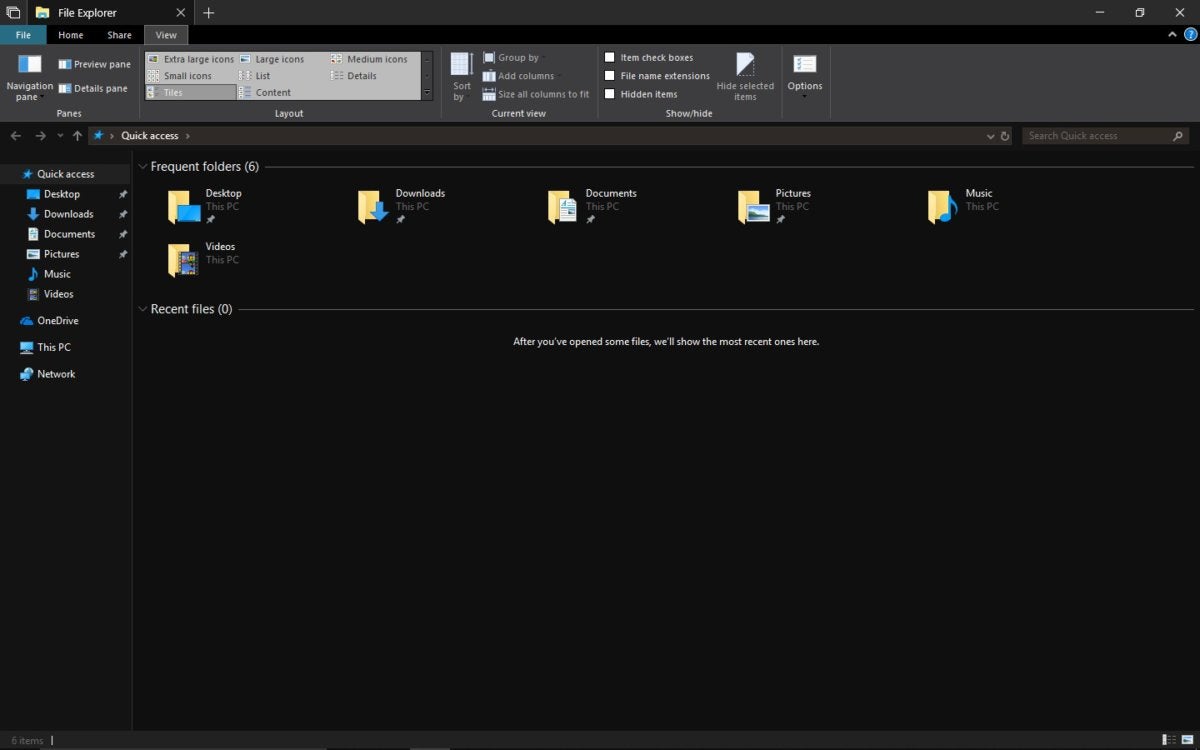 Microsoft Windows 10 Redstone 5 dark theme for file explorer