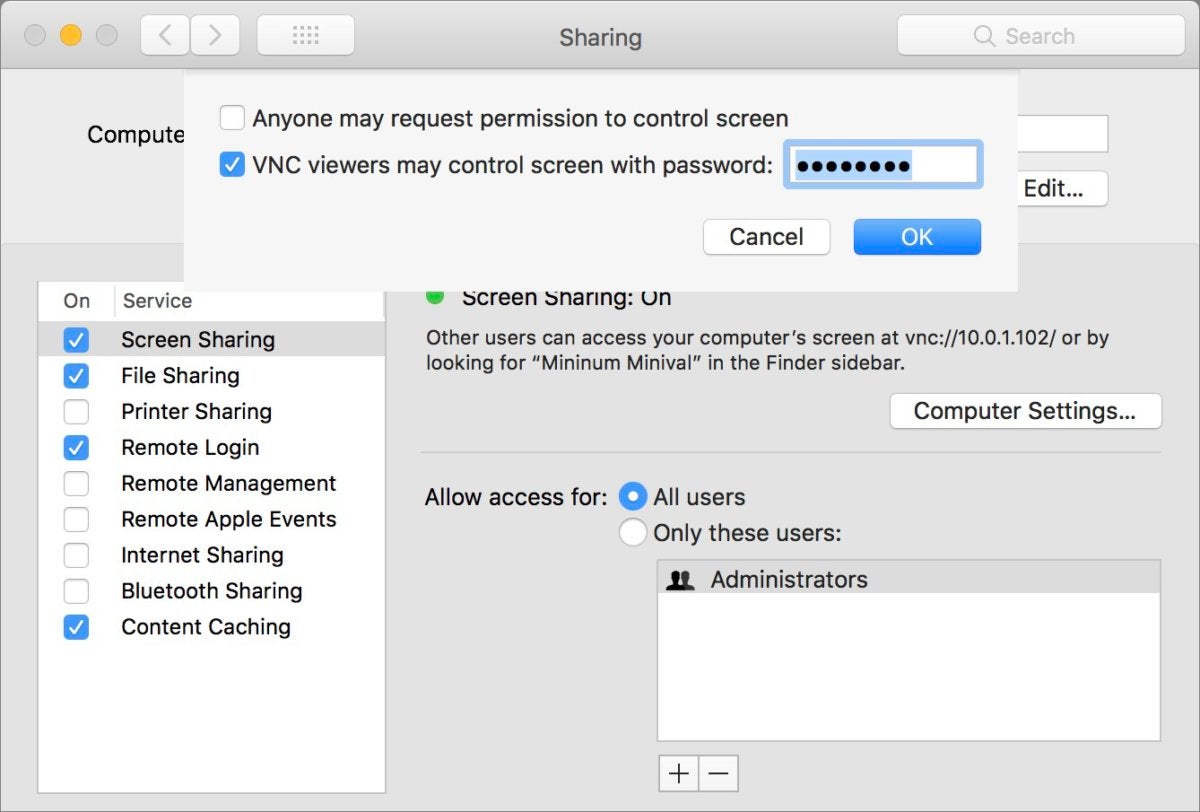 vnc viewer for mac cant login to macmini after update