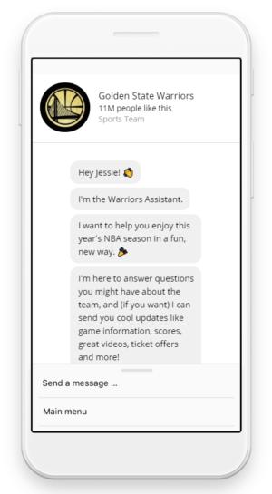 Golden State Warriors chatbot on Facebook Messenger