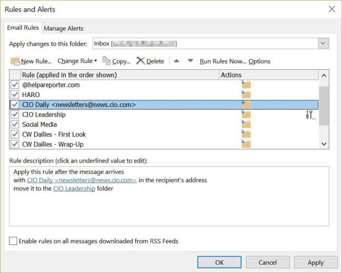 outlook for mac apply rules to mail in my inbox