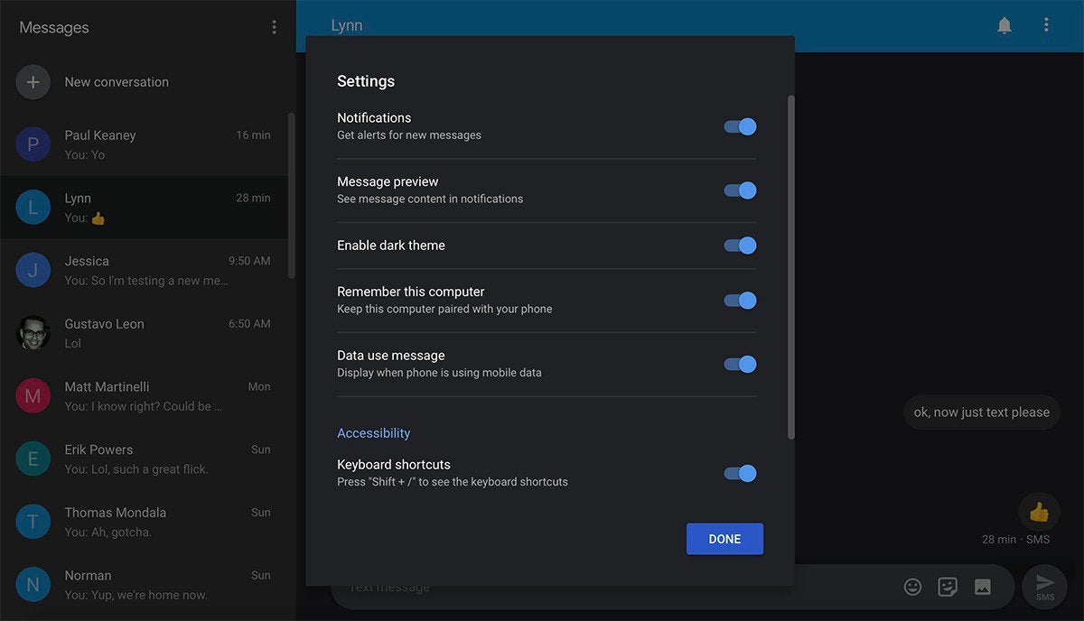 android messages for web dark mode