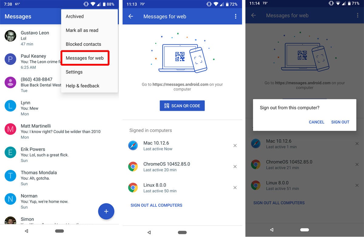 web android messages