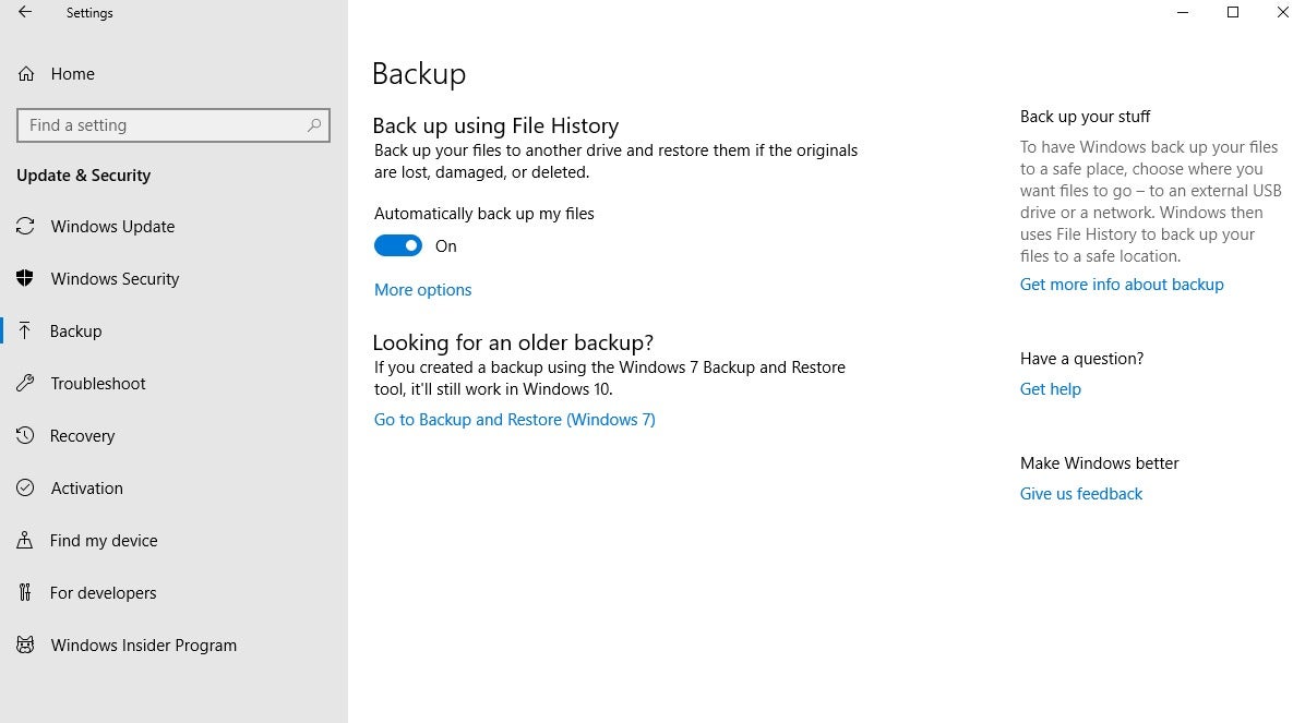 how to turn on previous versions windows 10