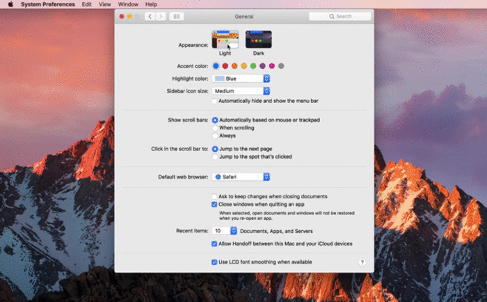 macos mojave dark mode system preferences