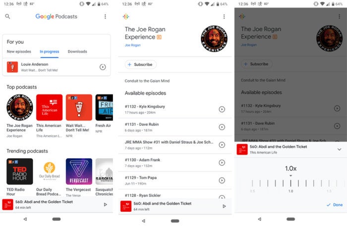 google podcasts app screens