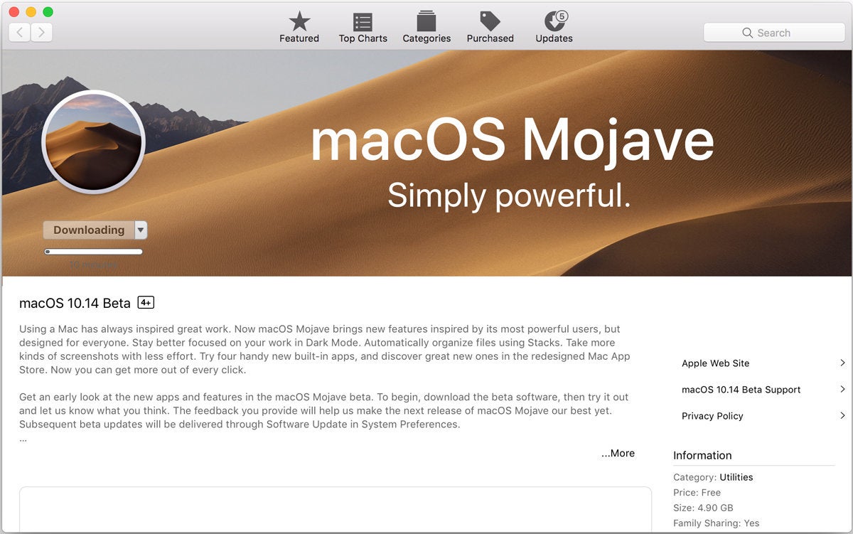 macos mojave beta app store