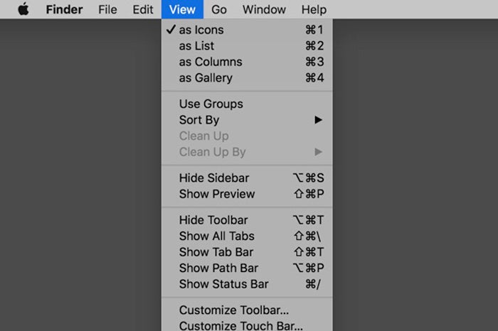 macos mojave new gallery view menu