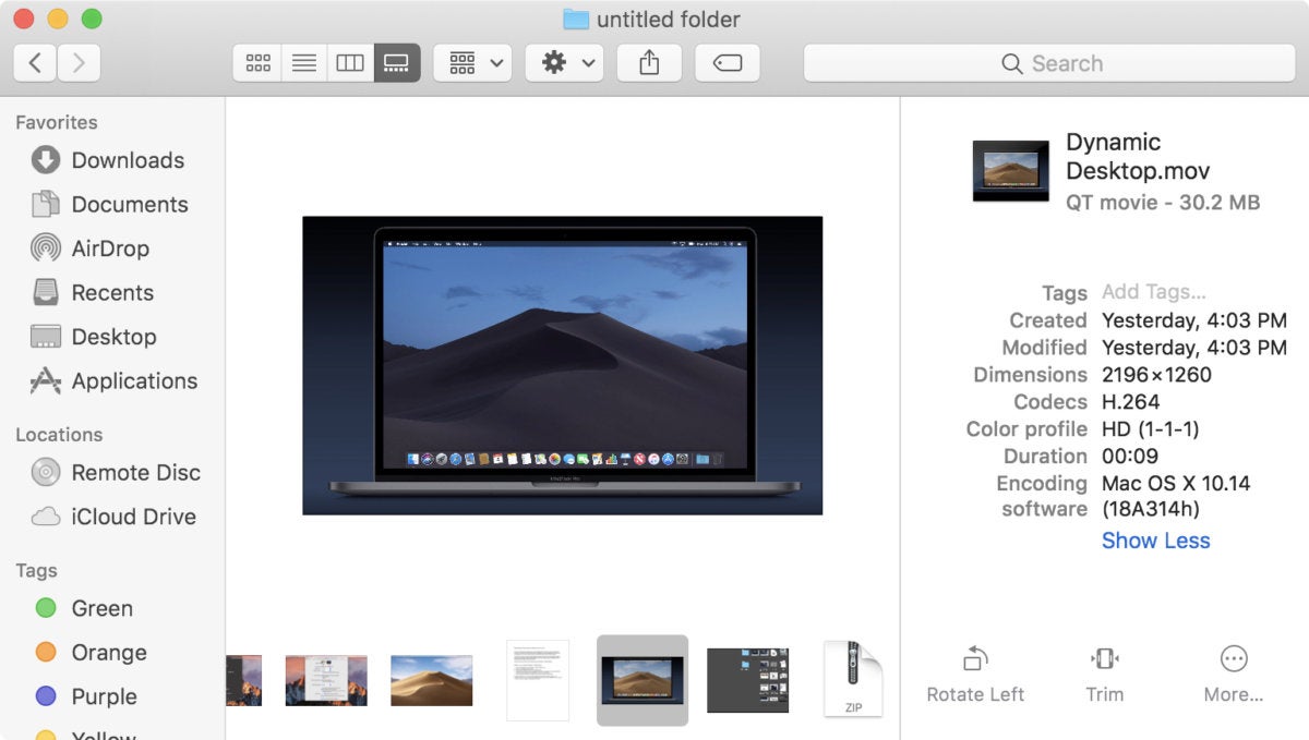 macos mojave photo quick action tools video