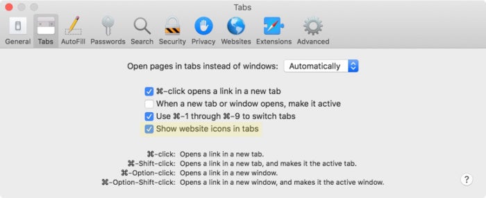 macos mojave safari favicons setting