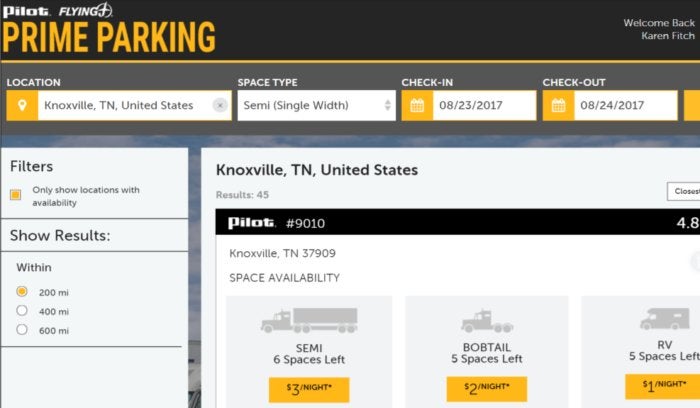 Pilot Flying J's Prime Parking program