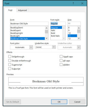 03 format font menus are used to define typeface size attributes