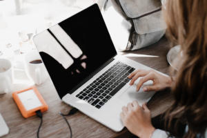 laptop / hard drive / workspace