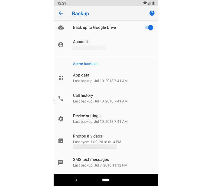 backup Android - settings