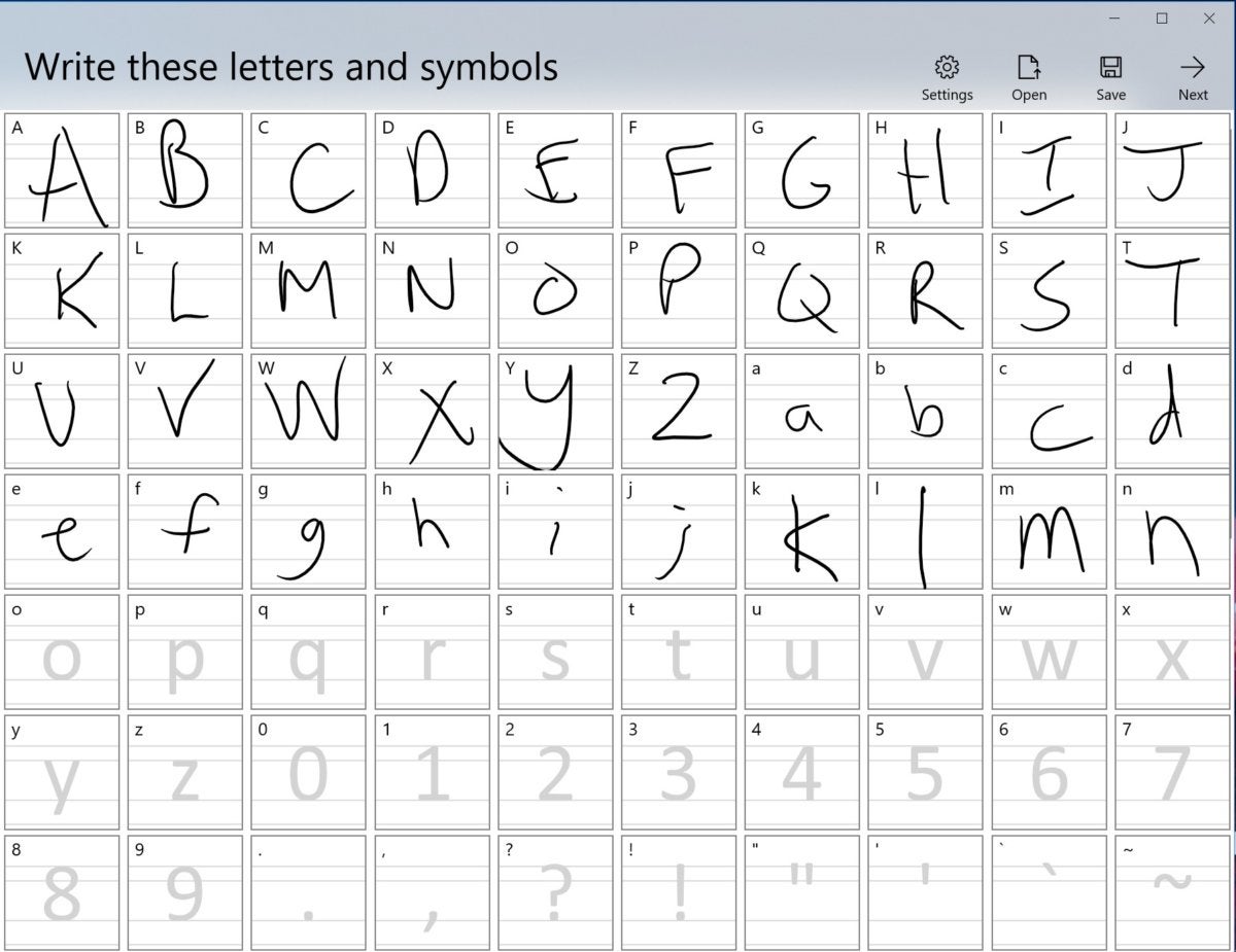Microsoft Font Maker characters