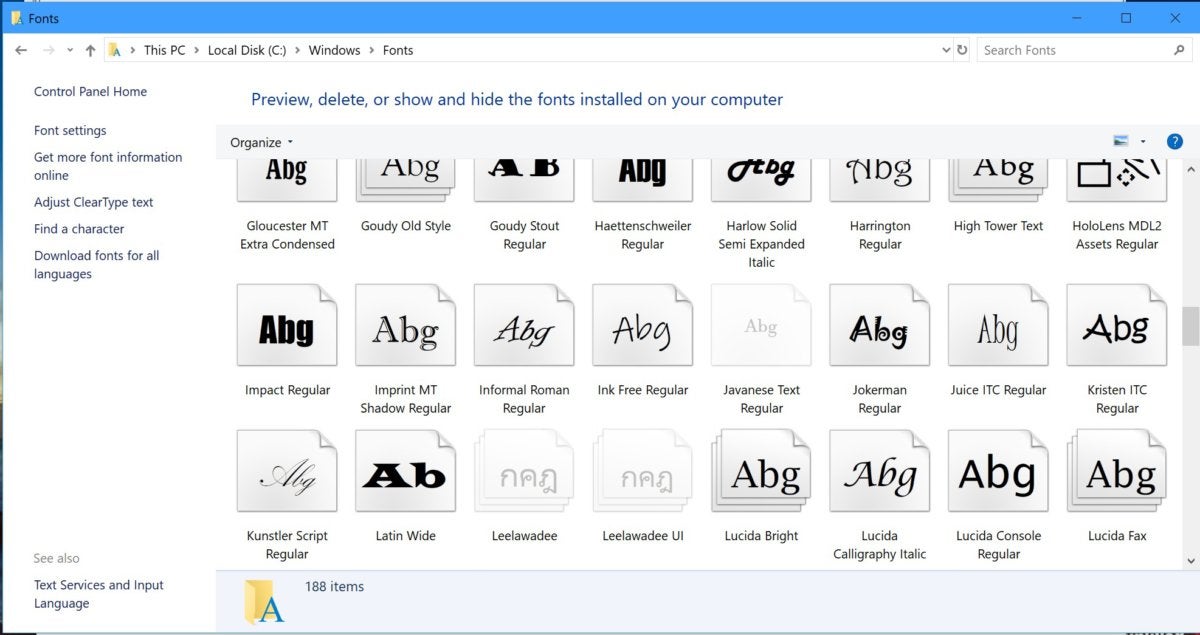 Windows 10 font folder