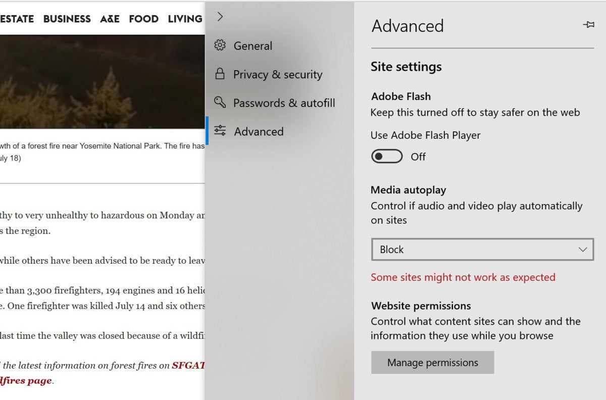 Microsoft Edge media autoplay controls
