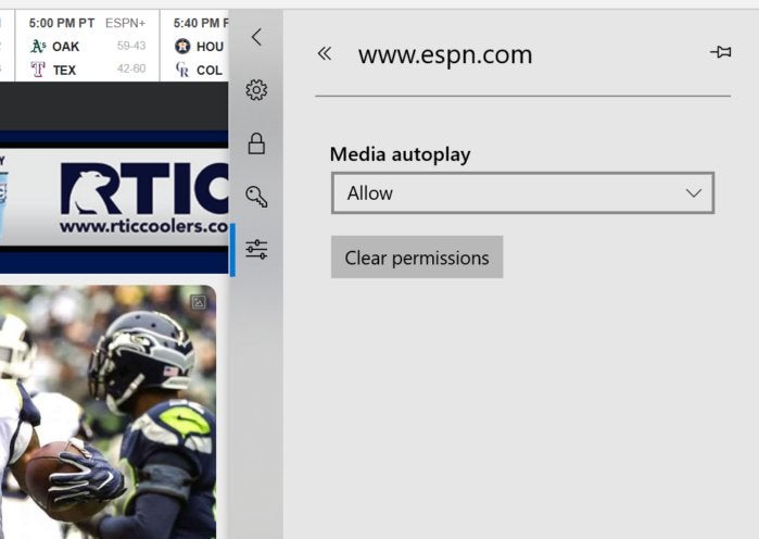 Microsoft Edge per site permissions five