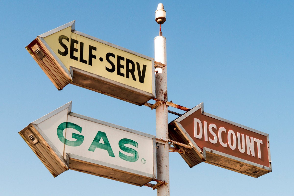 self serve gas arrows sign gas station xaas