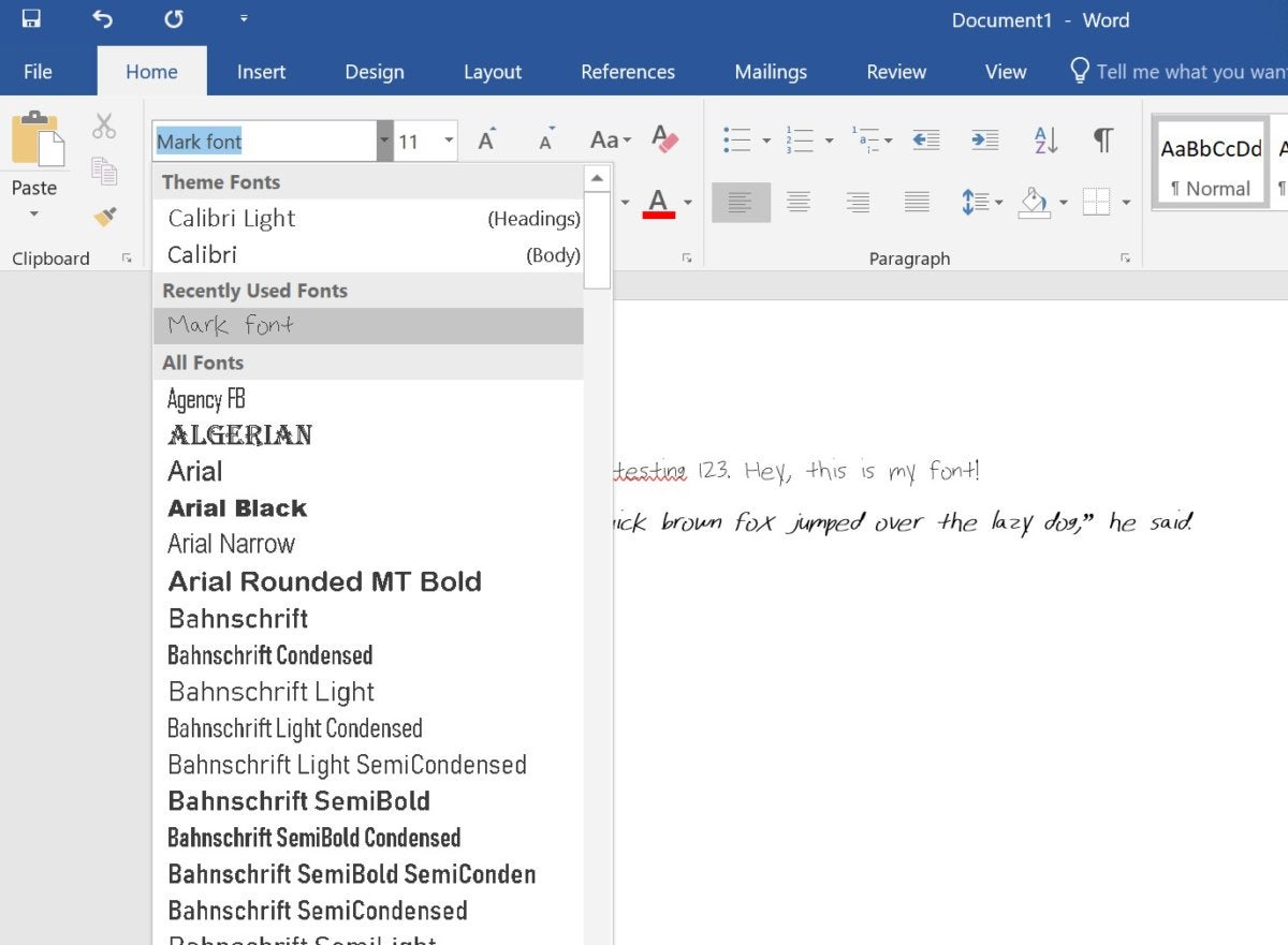 Microsoft Font Maker word font list