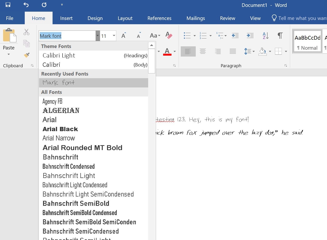 font not showing up in word