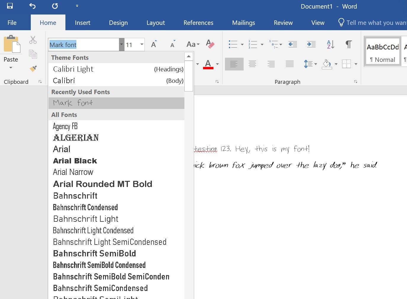 ms word font style list