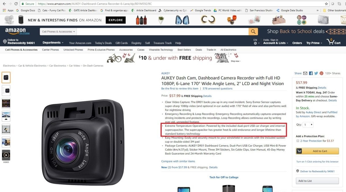 aukey dr01 dash cam supercapacitor or lack thereof
