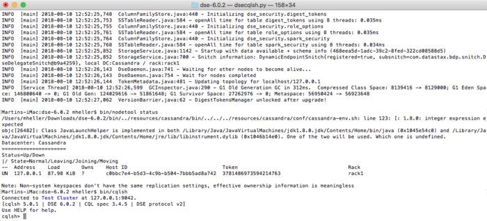 dse running cqlsh