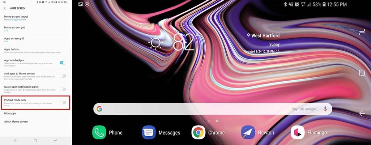 galaxy note 9 landscape home screen