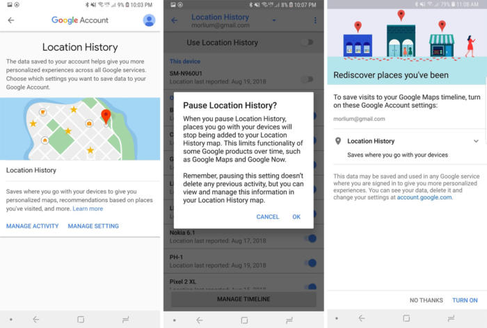 google privacy checkup location history