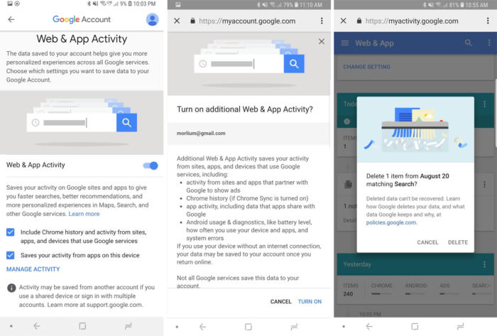 google privacy checkup web app activity