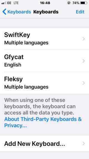 ios keyboard menu