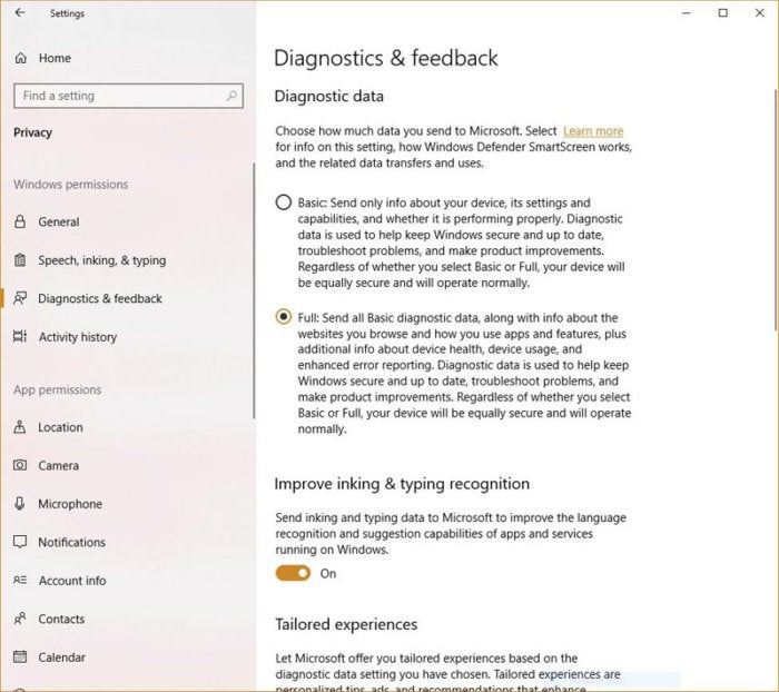   Windows 10 privacy diagnostic data 