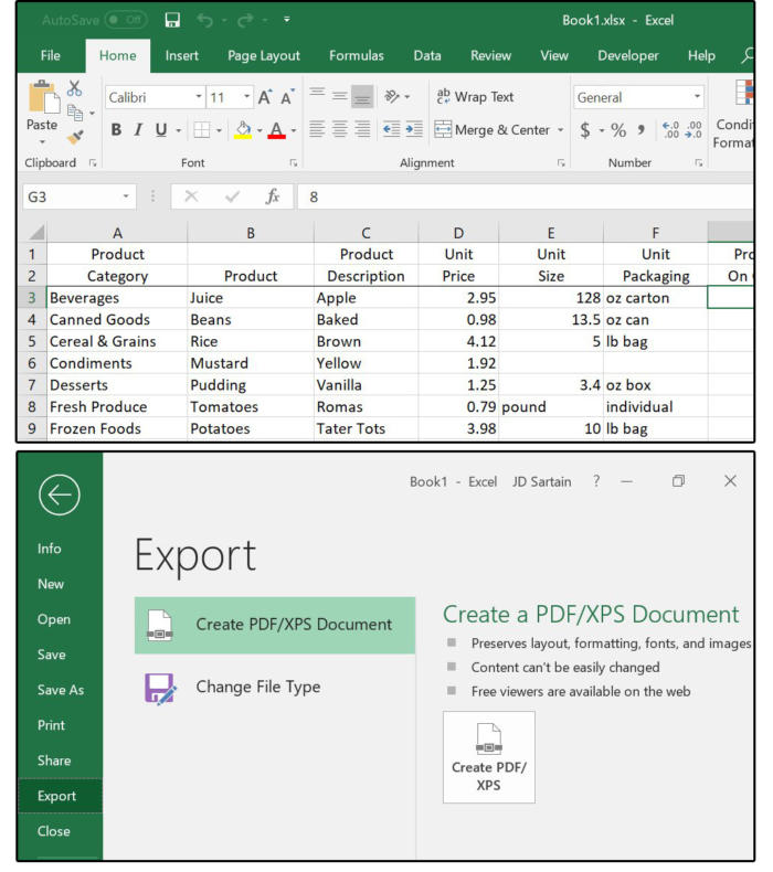 excel to pdf