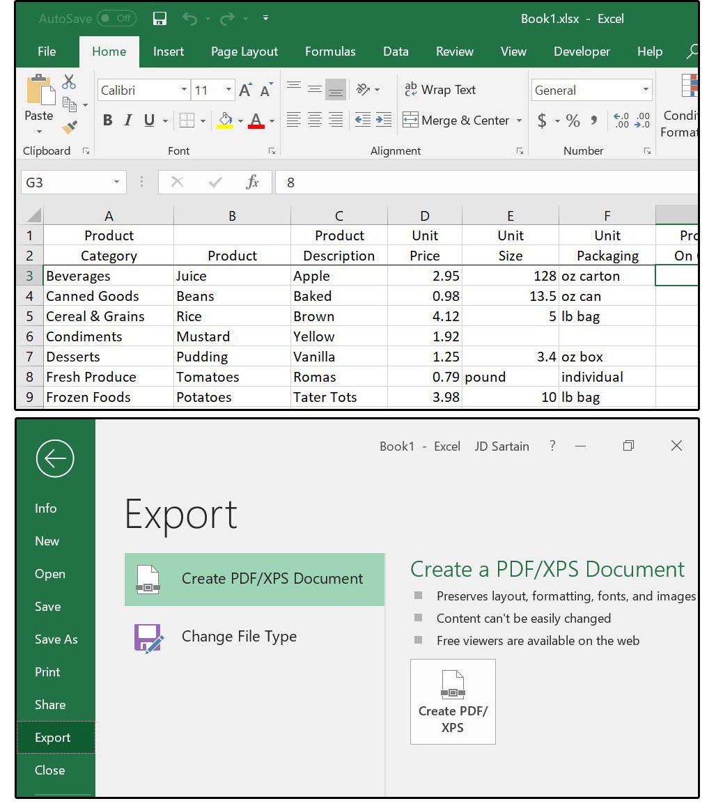 export pdf table to excel