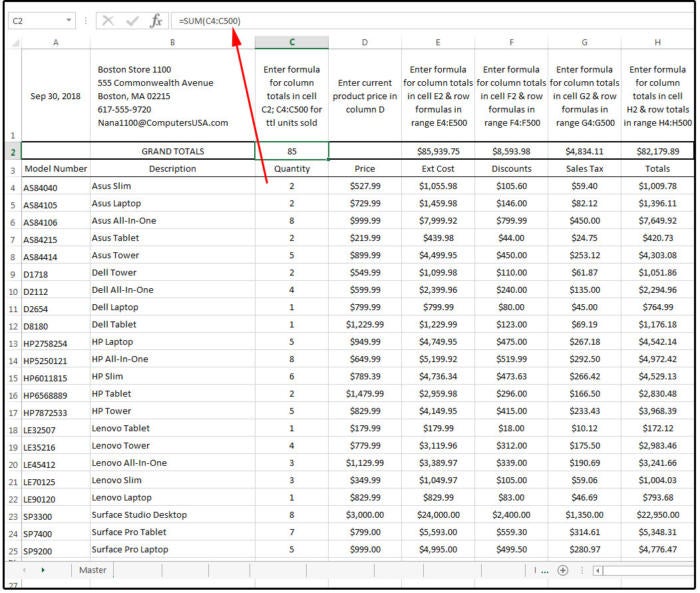 02 enter the formulas to calculate the columns and rows