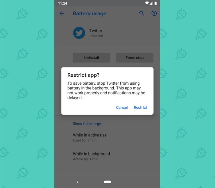 Estadísticas de la batería de Android 9 Pie: Restringir el uso en segundo plano