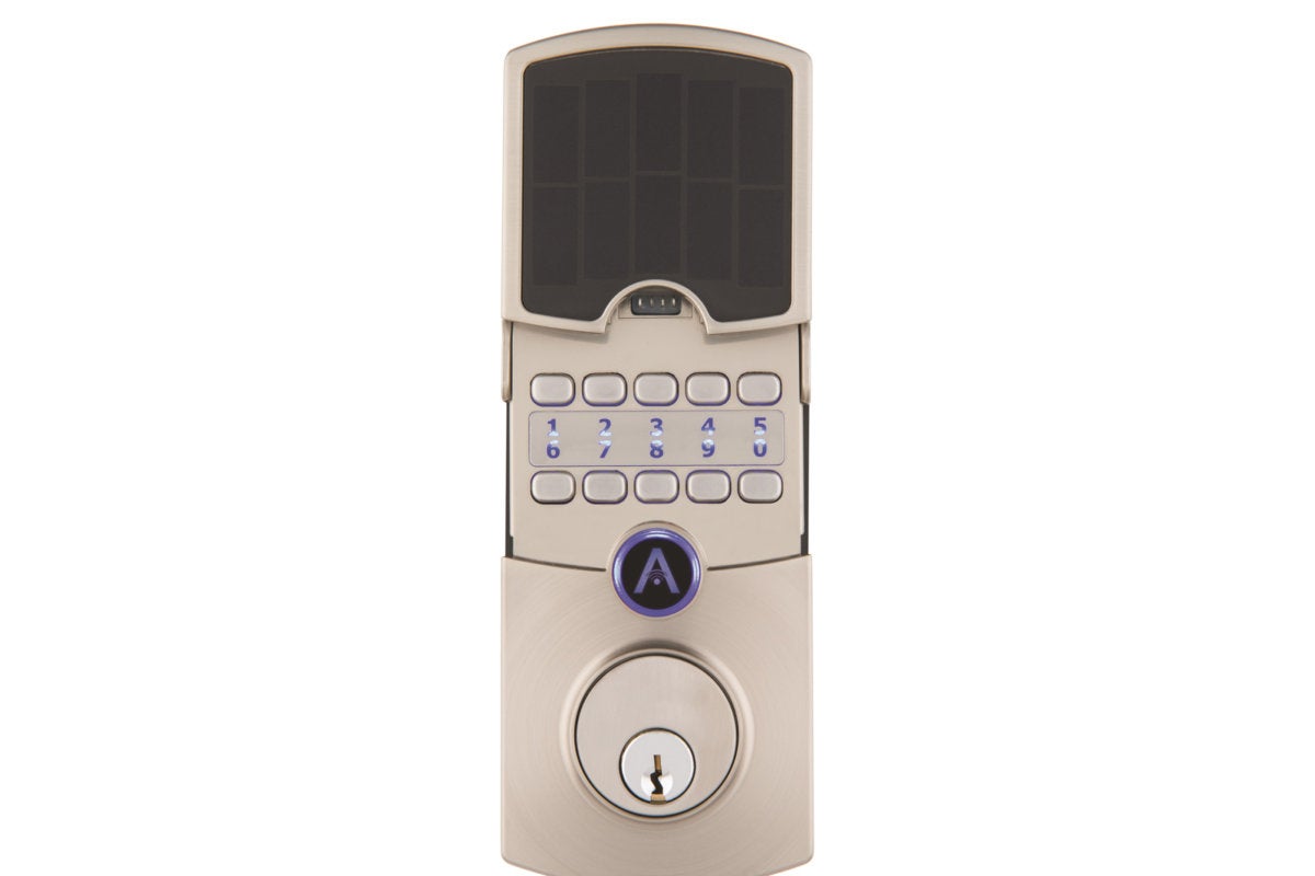 array by hampton connected lock cooper satin nickel solar panel slides to access metal keypad