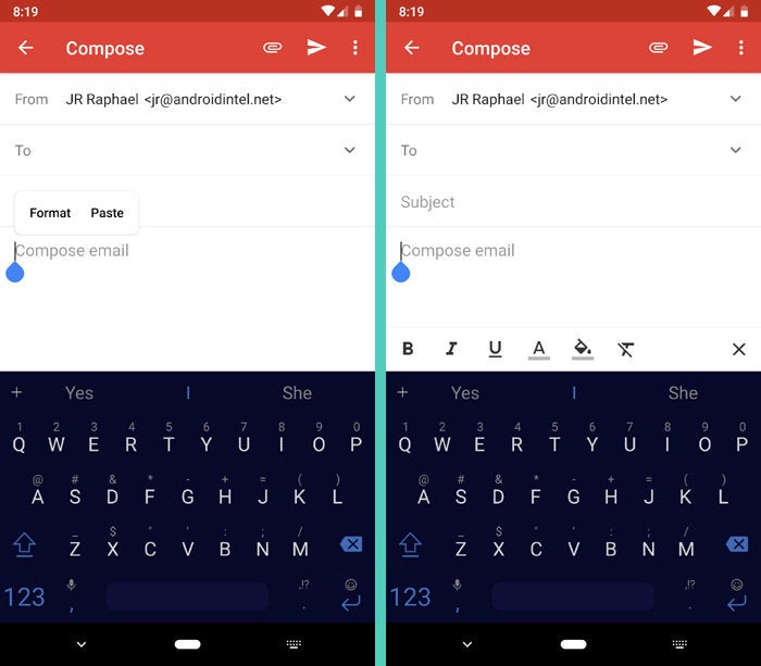 Gmail Android App Features - Formatting