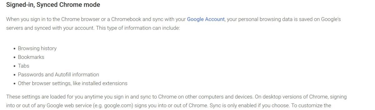 google sync privacy policy