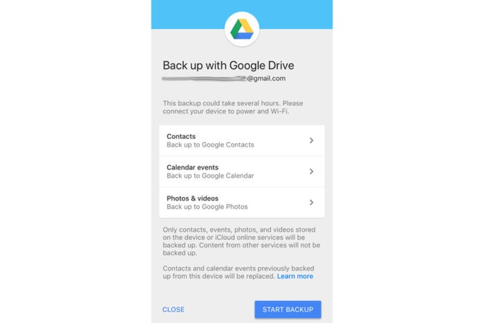 google drive app ios backup