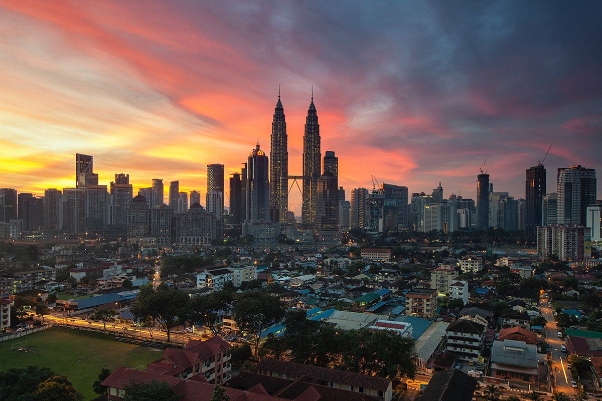 Kuala Lumpur skyline at sunset, Malaysia, Southeast Asia