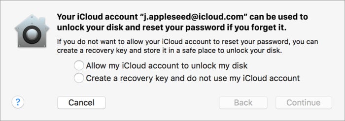 mac911 filevault recovery key choice apple