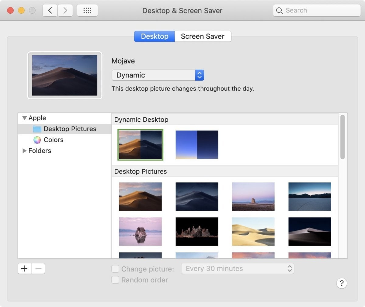 mojave dynamic desktop menu