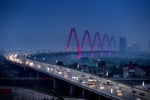 The Nhật Tân Bridge crosses the Red River in Hanoi, Vietnam, Southeast Asia