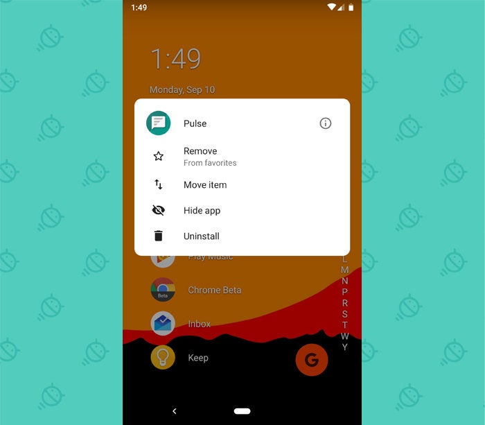 opciones de la aplicación de Android niagara launcher