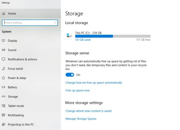 Microsoft Windows 10 storage space surface