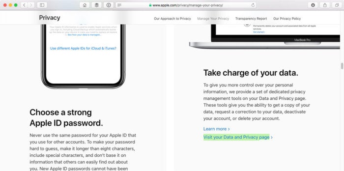privacy link data visit apple